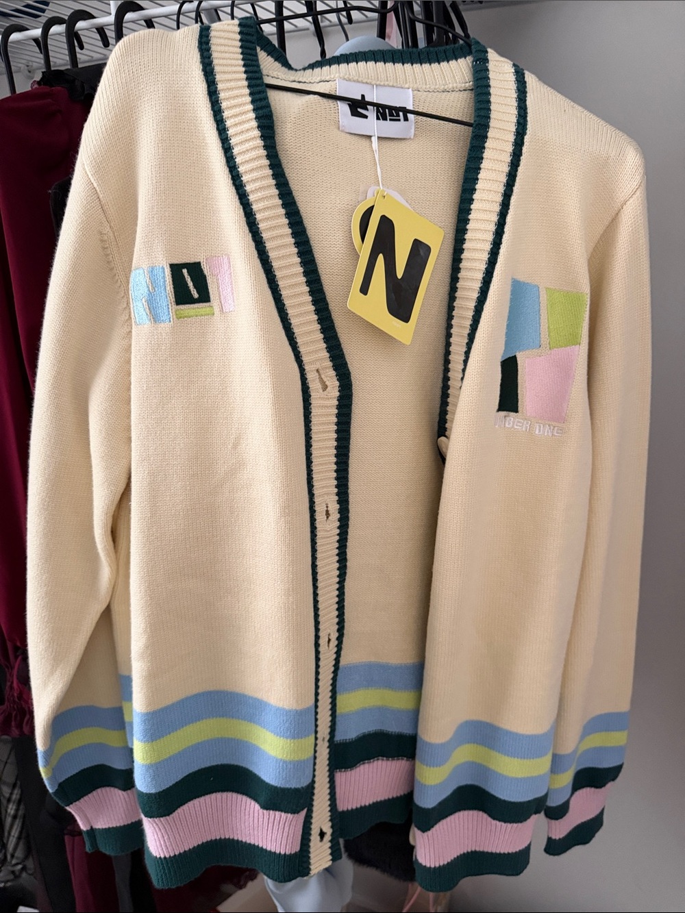 Cream Multi-Stripe V-Neck Cardigan Sweater